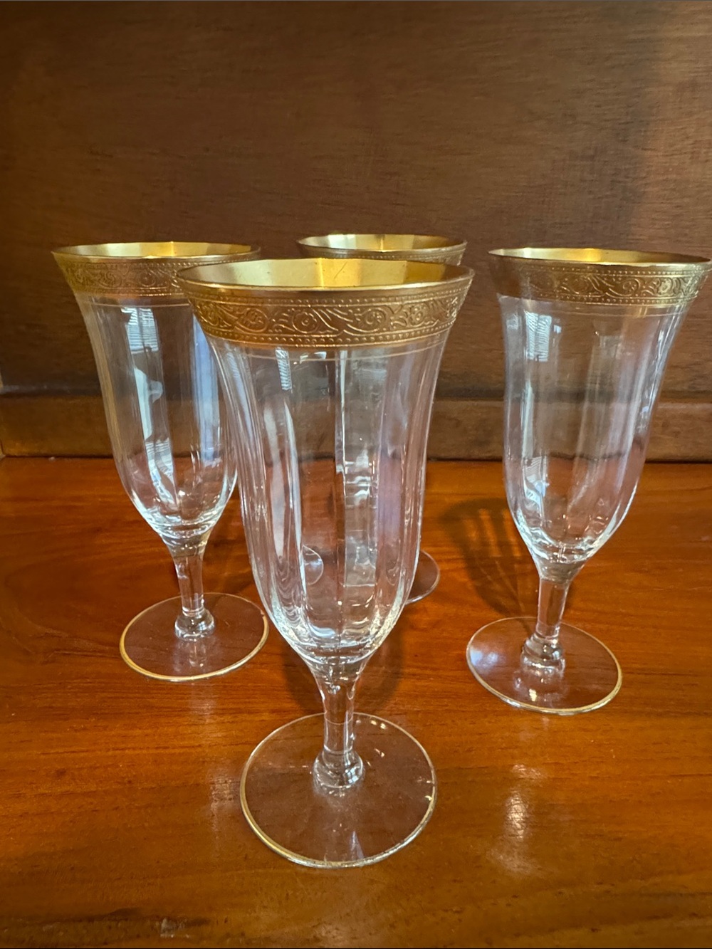 Vintage Champagne Flutes Gold Rim Tiffin Franciscan Ramble Rose Valencia - 4